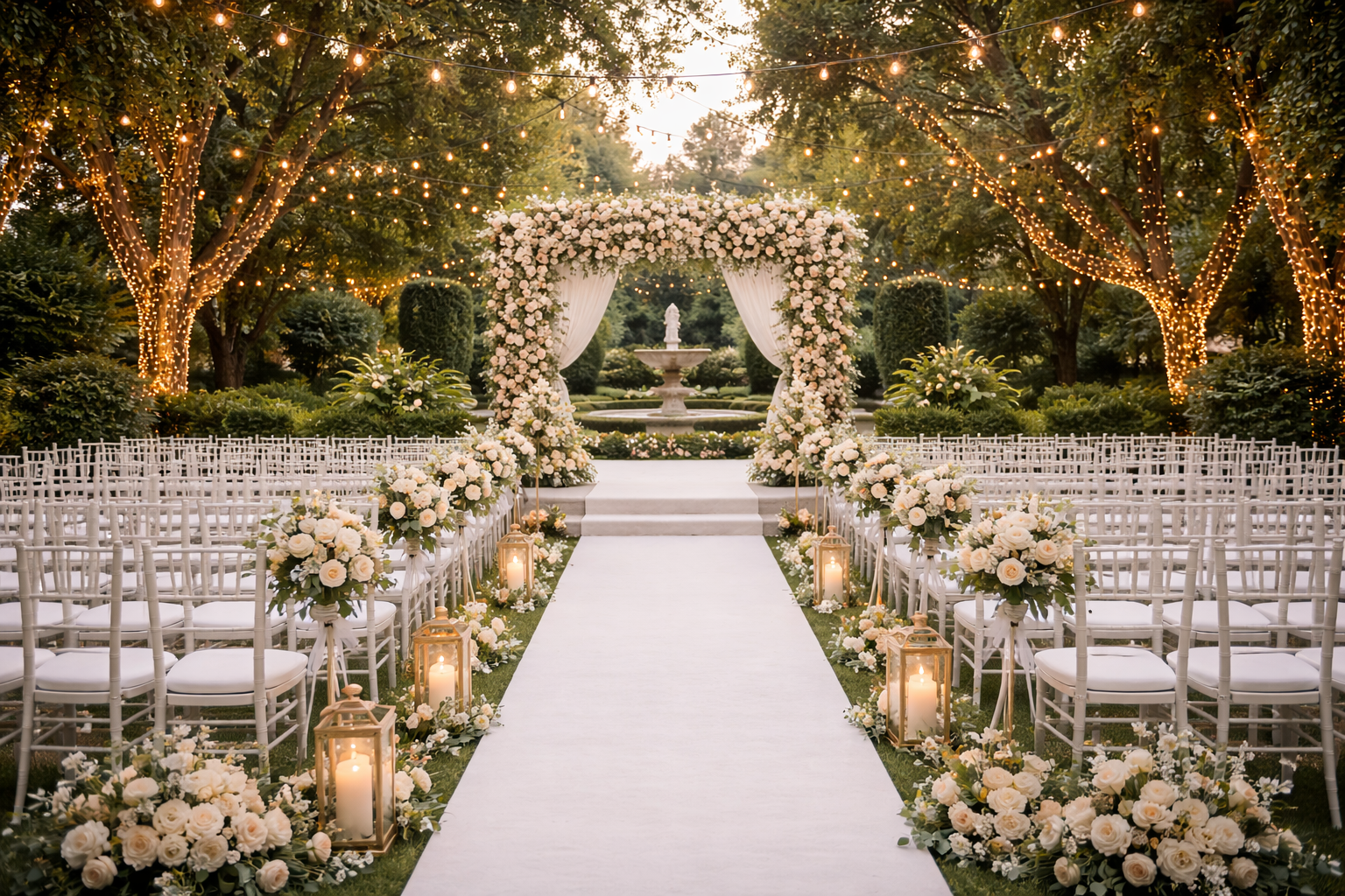 Romantic garden wedding setup